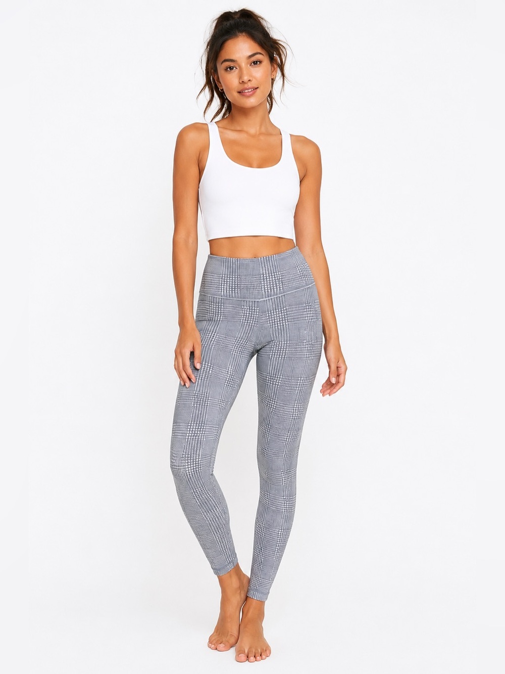 Lululemon Grey White Plaid High Rise Leggings Size 8